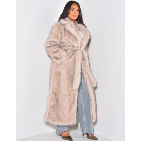 Oversized premium faux fur coat with belt