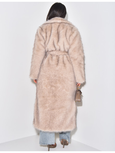 Oversized premium faux fur coat with belt