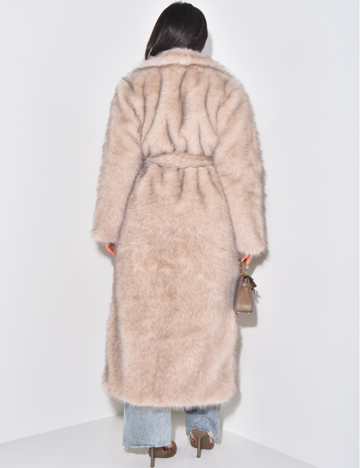 Oversized premium faux fur coat with belt