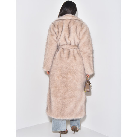 Oversized premium faux fur coat with belt