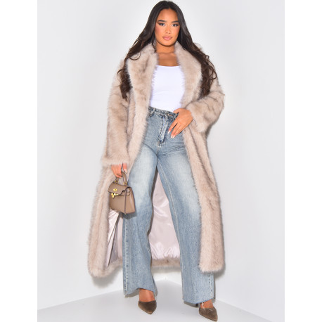 Oversized premium faux fur coat with belt