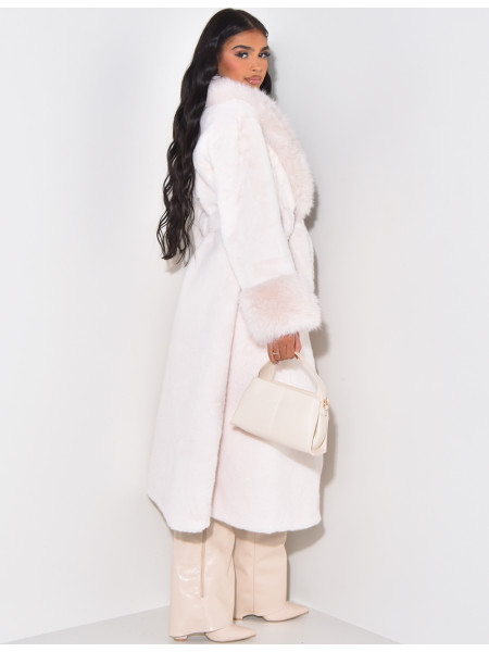 Belted faux fur coat