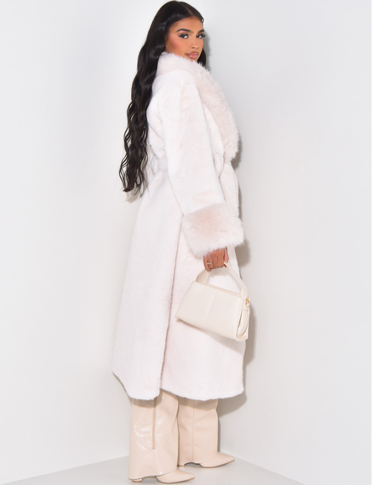 Belted faux fur coat