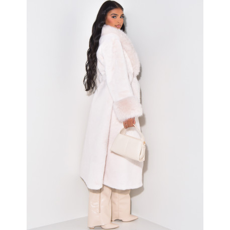 Belted faux fur coat