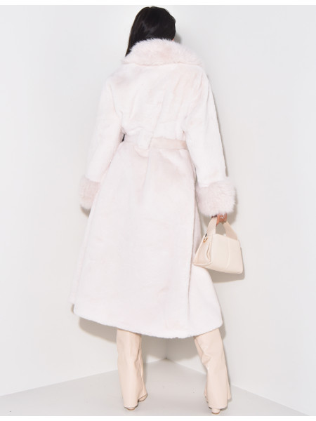 Belted faux fur coat