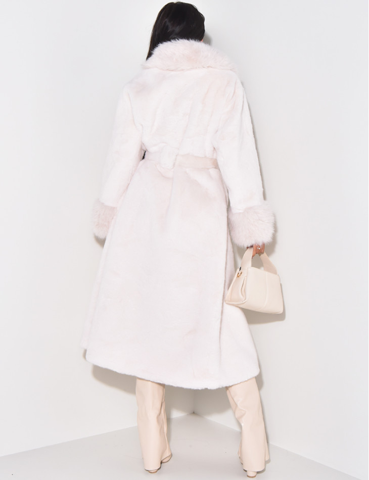Belted faux fur coat