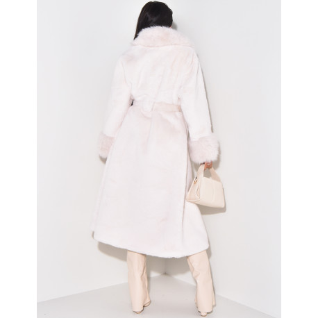 Belted faux fur coat