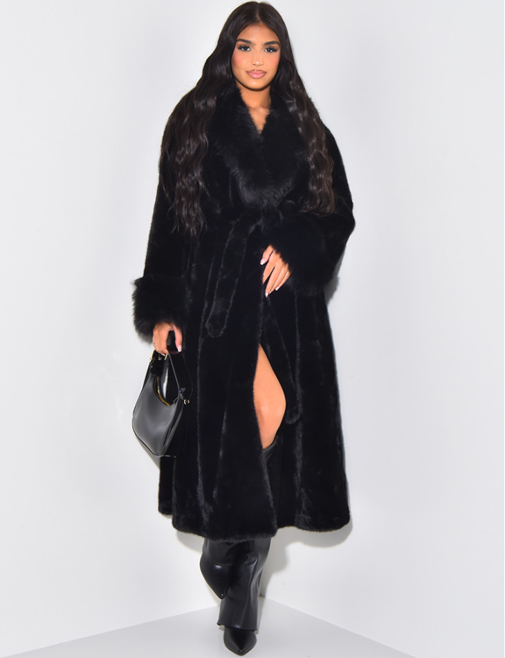 Manteau en fausse fourrure à ceinture