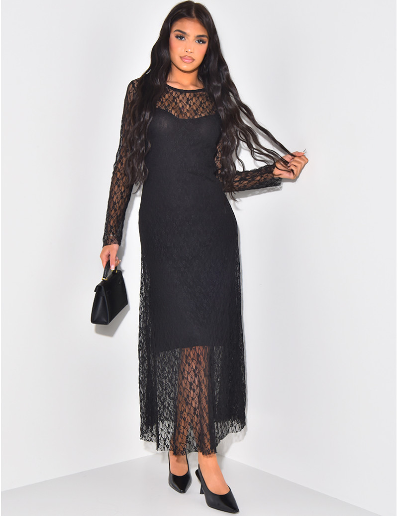 Long dress in lined lace