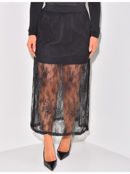 Long lace skirt with lining