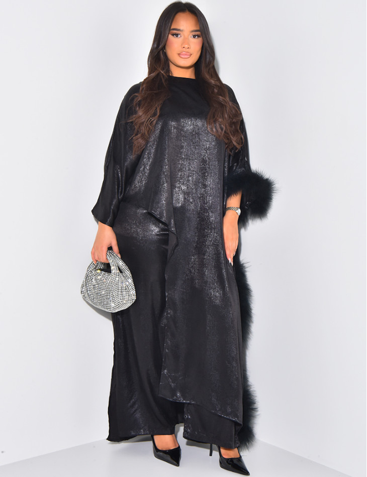 Metallic feathered pant and tunic set
