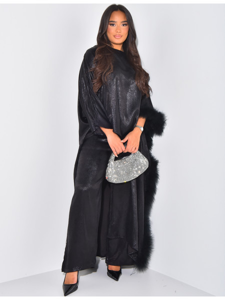 Metallic feathered pant and tunic set