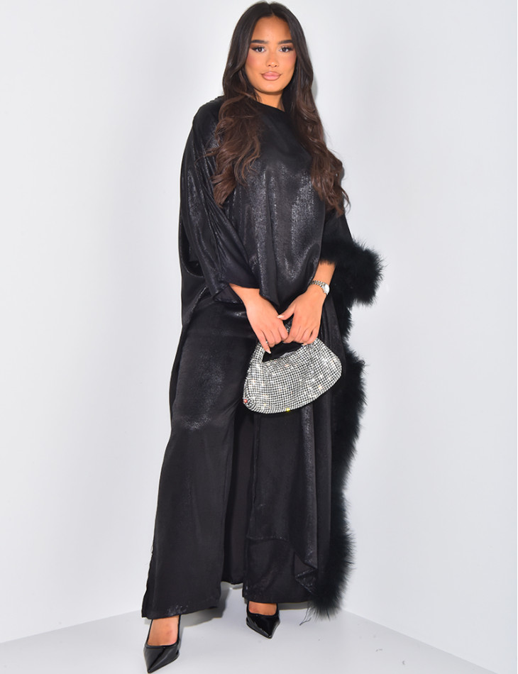 Metallic feathered pant and tunic set