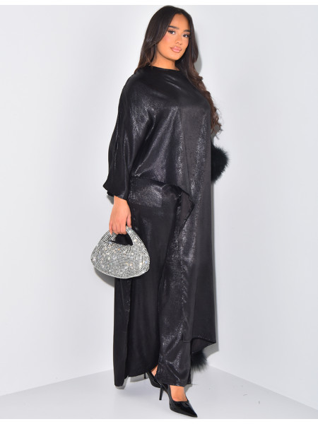 Metallic feathered pant and tunic set