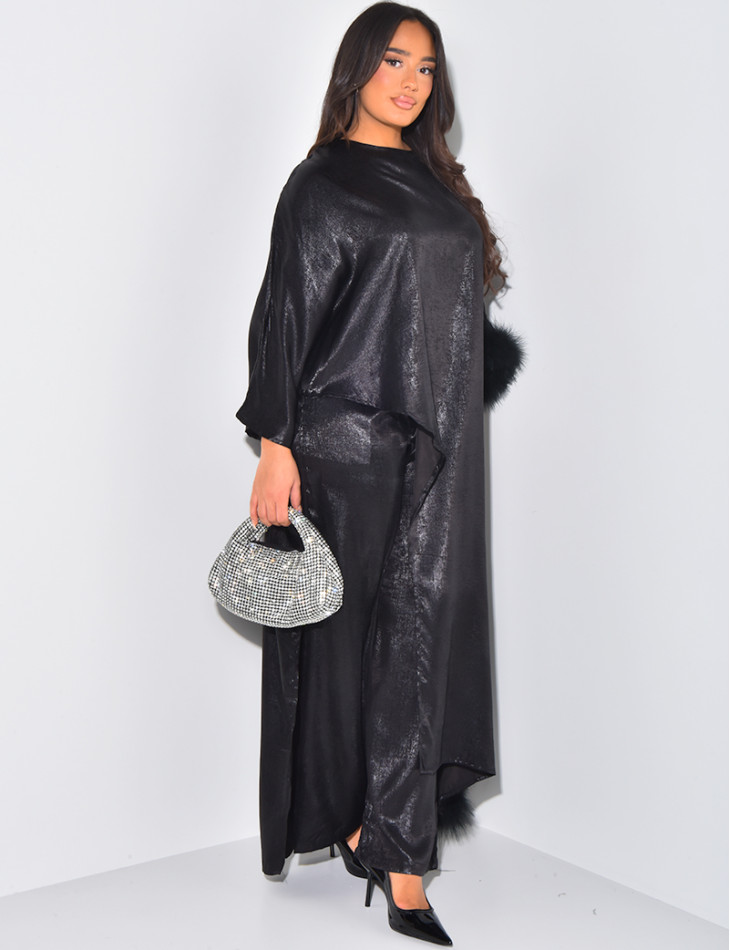 Metallic feathered pant and tunic set