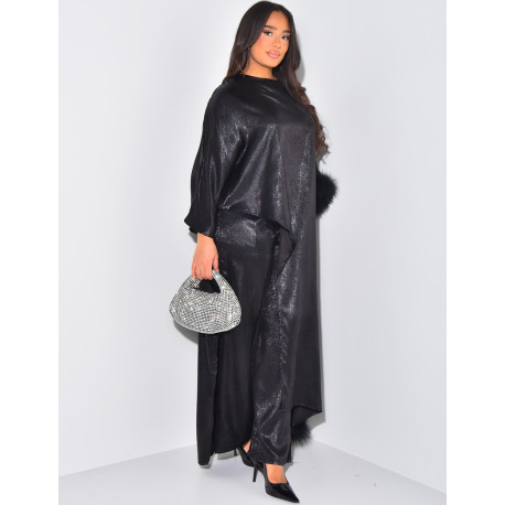 Metallic feathered pant and tunic set