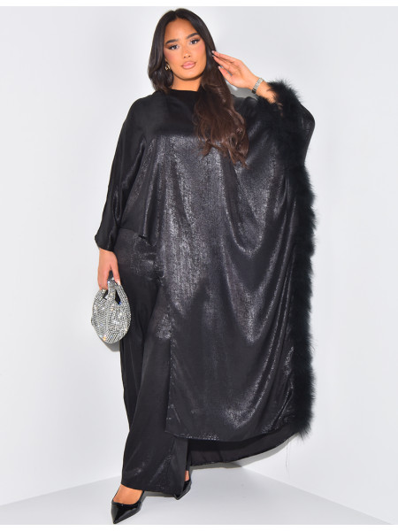 Metallic feathered pant and tunic set