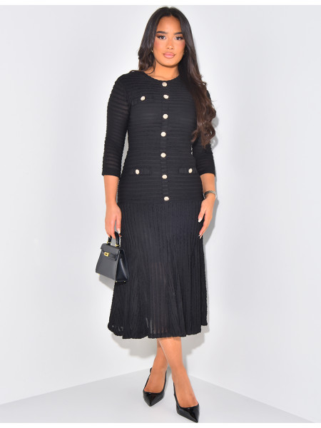 Robe longue texturée à boutons officiers