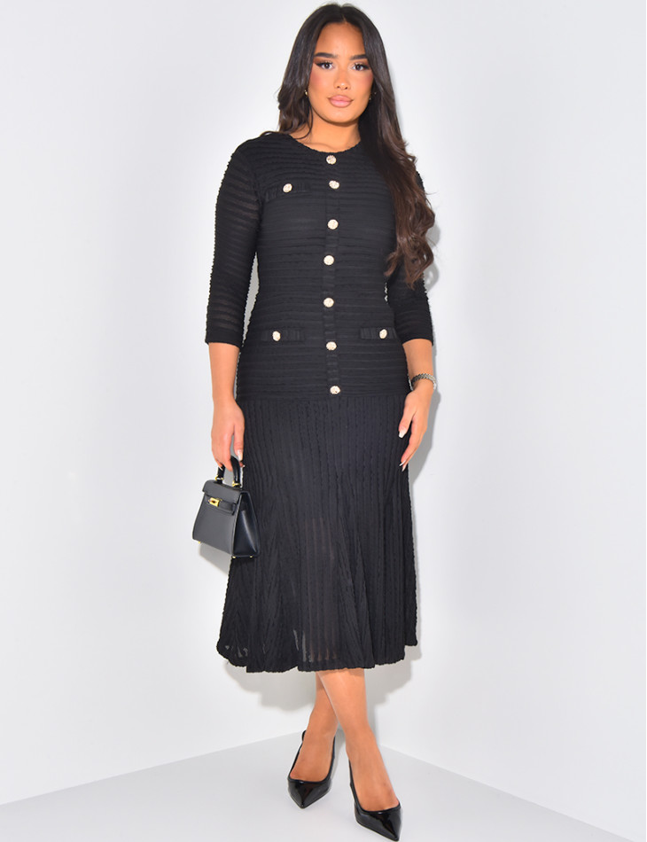 Robe longue texturée à boutons officiers