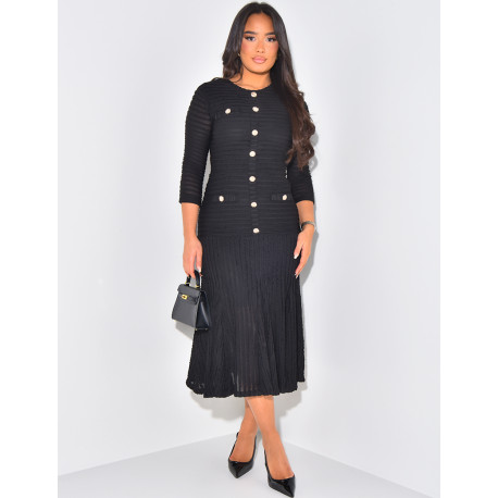 Robe longue texturée à boutons officiers