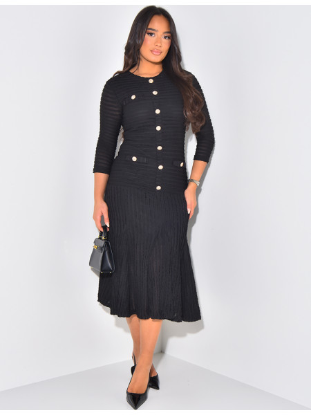 Robe longue texturée à boutons officiers