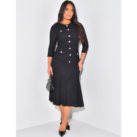 Robe longue texturée à boutons officiers