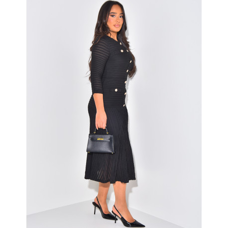 Robe longue texturée à boutons officiers