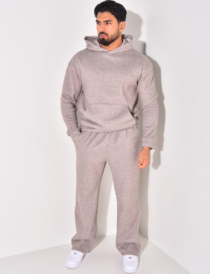 Ensemble pantalon et sweat à capuche côtelé