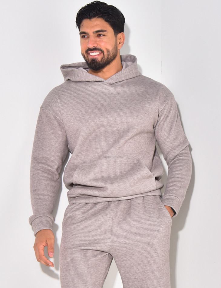 Ensemble pantalon et sweat à capuche côtelé