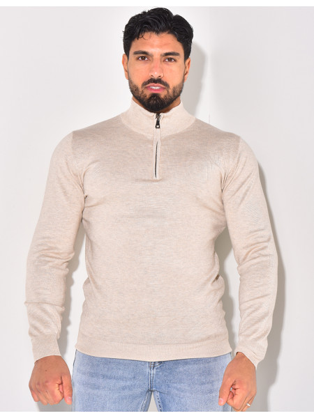 Pull fin col à fermeture éclaire