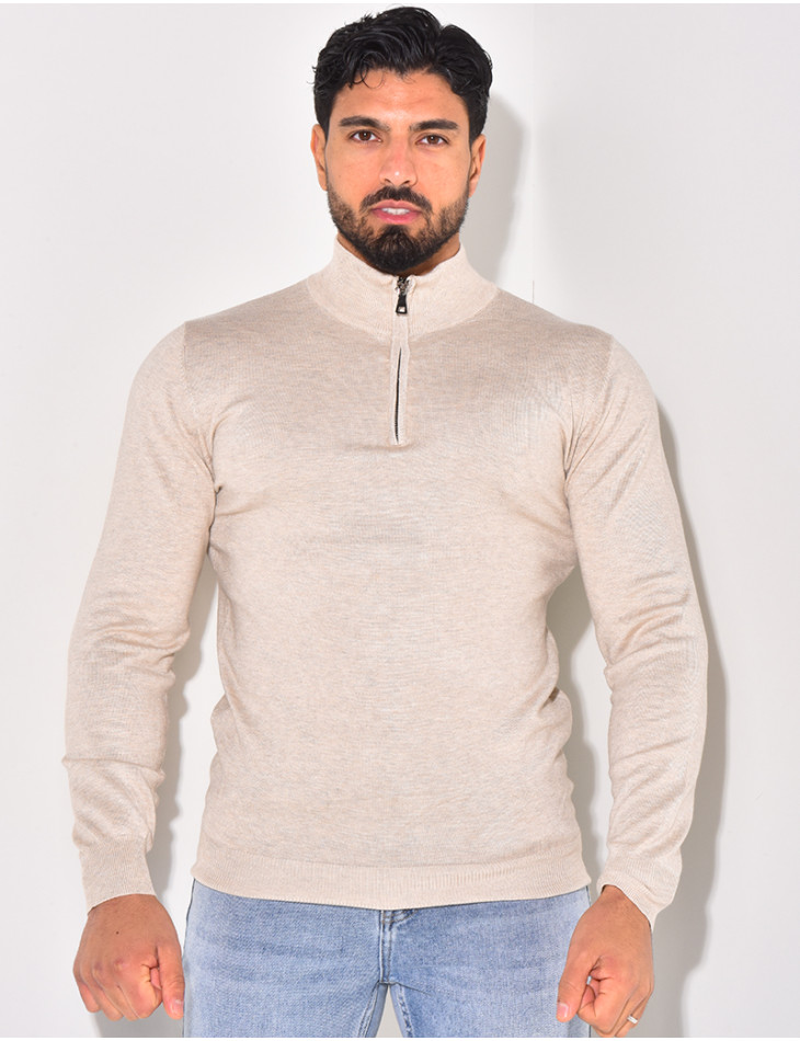 Pull fin col à fermeture éclaire