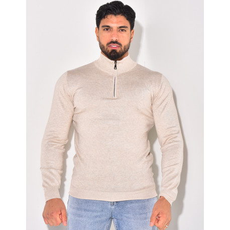 Pull fin col à fermeture éclaire