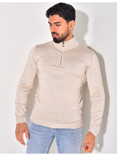 Pull fin col à fermeture éclaire