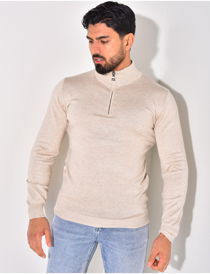 Pull fin col à fermeture éclaire