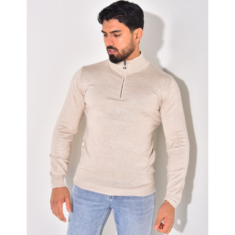 Pull fin col à fermeture éclaire