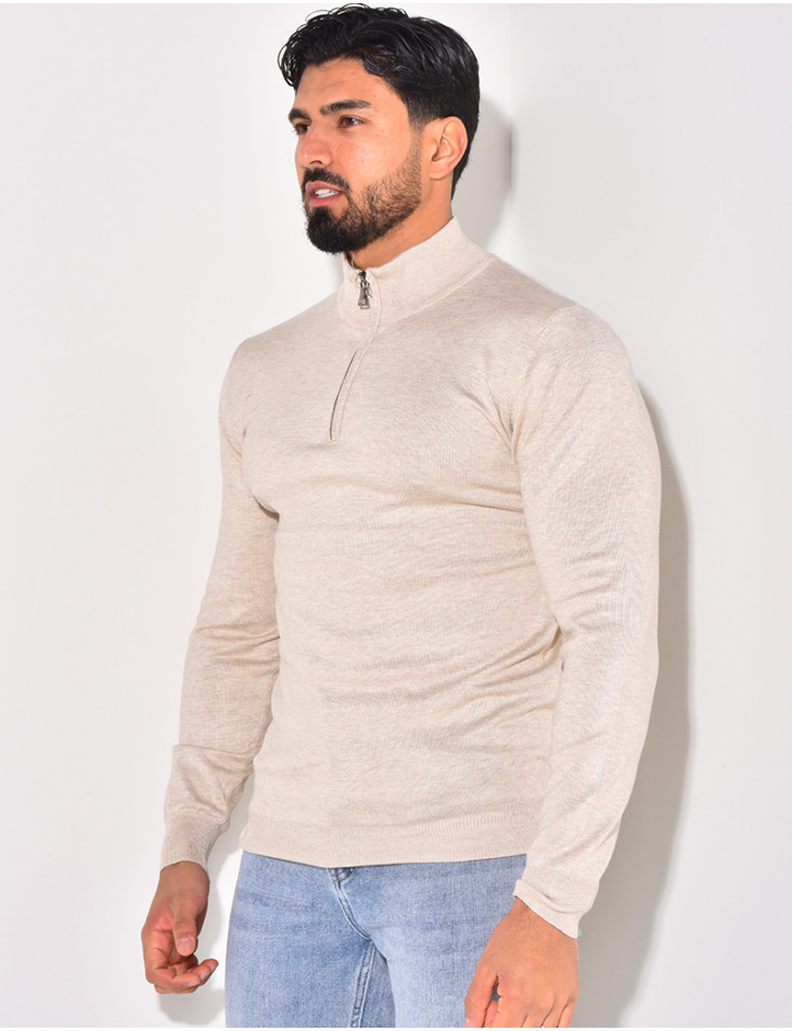 Pull fin col à fermeture éclaire