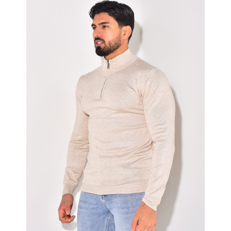 Pull fin col à fermeture éclaire