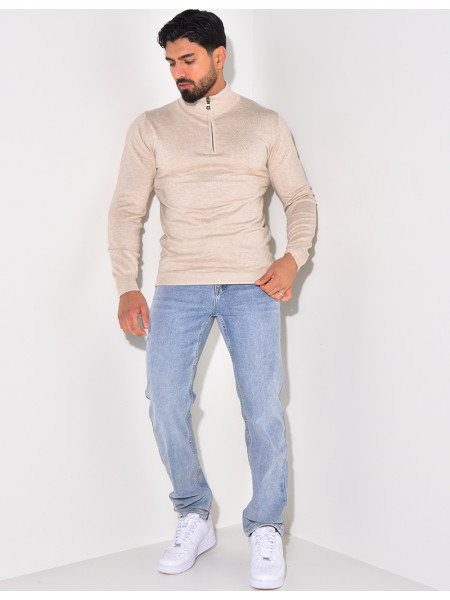 Pull fin col à fermeture éclaire