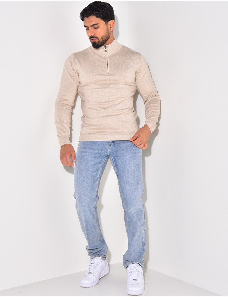 Pull fin col à fermeture éclaire