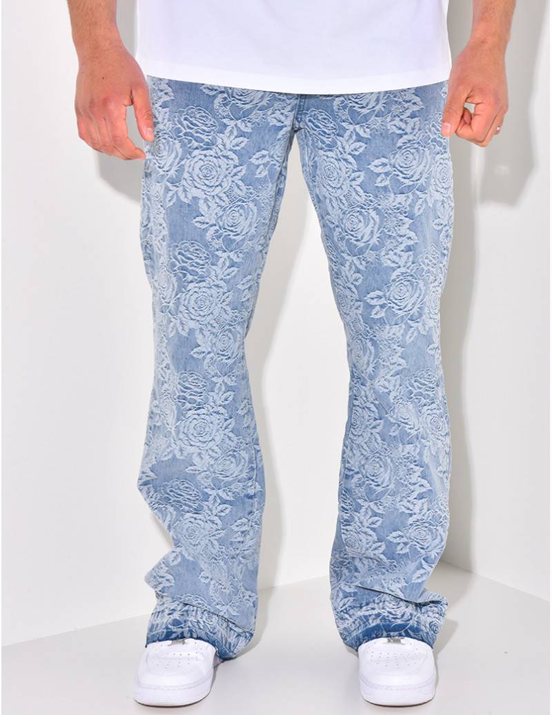 Jeans flare avec roses en...