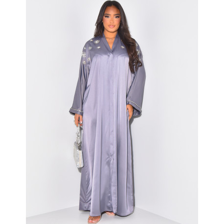 Abaya with crystals in the shape of flowers