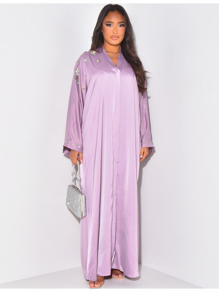 Abaya with crystals in the shape of flowers