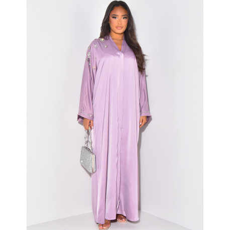 Abaya with crystals in the shape of flowers