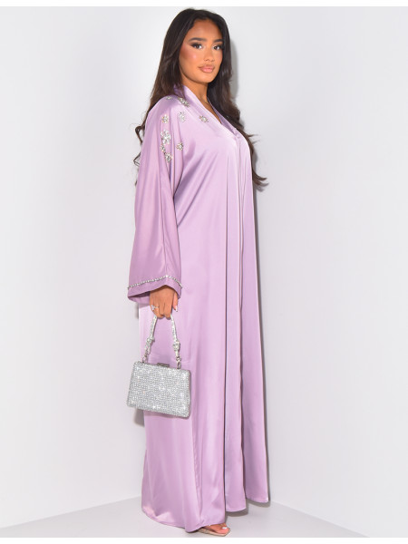 Abaya with crystals in the shape of flowers