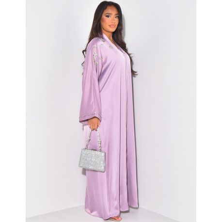 Abaya with crystals in the shape of flowers
