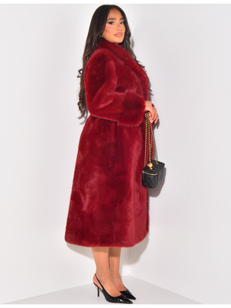 Belted faux fur coat