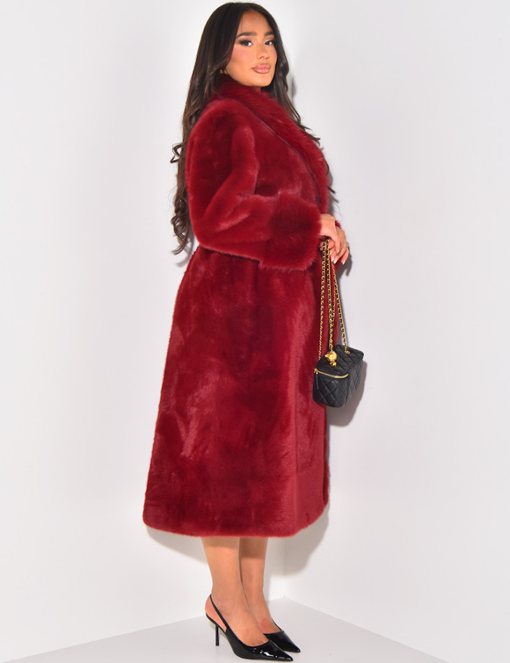 Belted faux fur coat