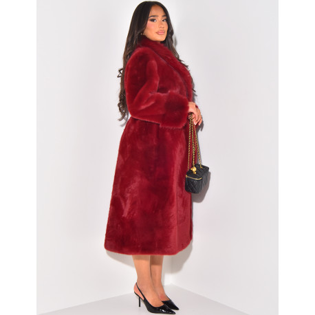 Belted faux fur coat