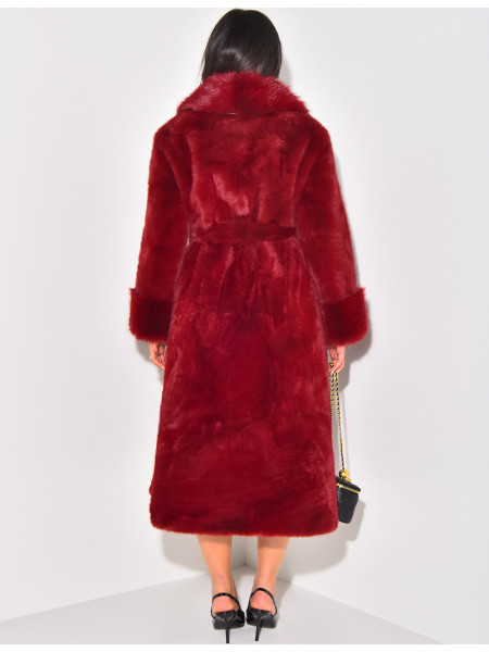 Belted faux fur coat