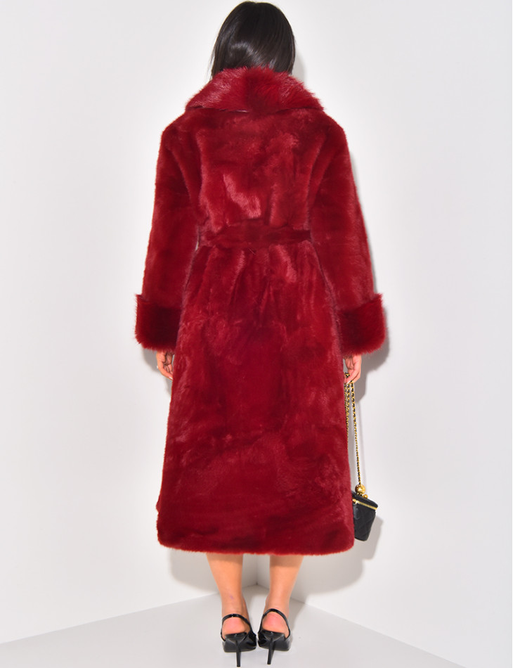 Belted faux fur coat